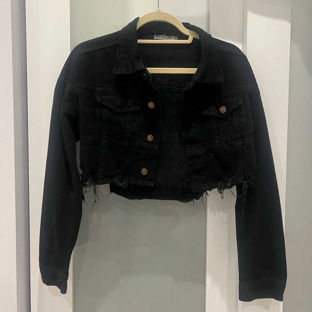 Black cropped denim jacket